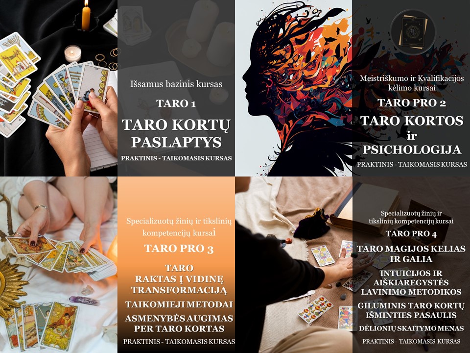 VIDEO mokymai – PRO+ | TARO KORTŲ KURSAI – 1 K | TARO 1 + 2 K | TARO PRO 2 + 3 K | TARO PRO 3 + 4 K | TARO PRO 4 + KORTOS